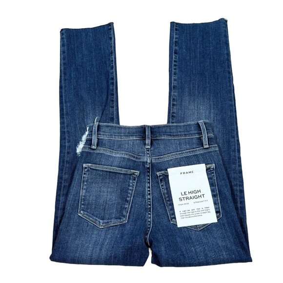 NWT Frame Denim Women's Le High Straight‎ Tulip Raw Hem Blue Jeans Sz 24 - Picture 1 of 10